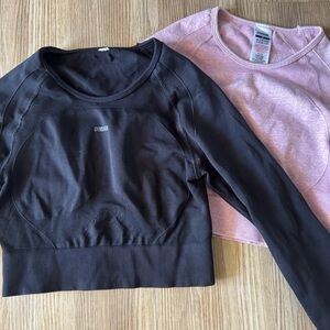 Gymshark Black and Pink/Mauve Long Sleeve Tops with Back Cutout, both size M